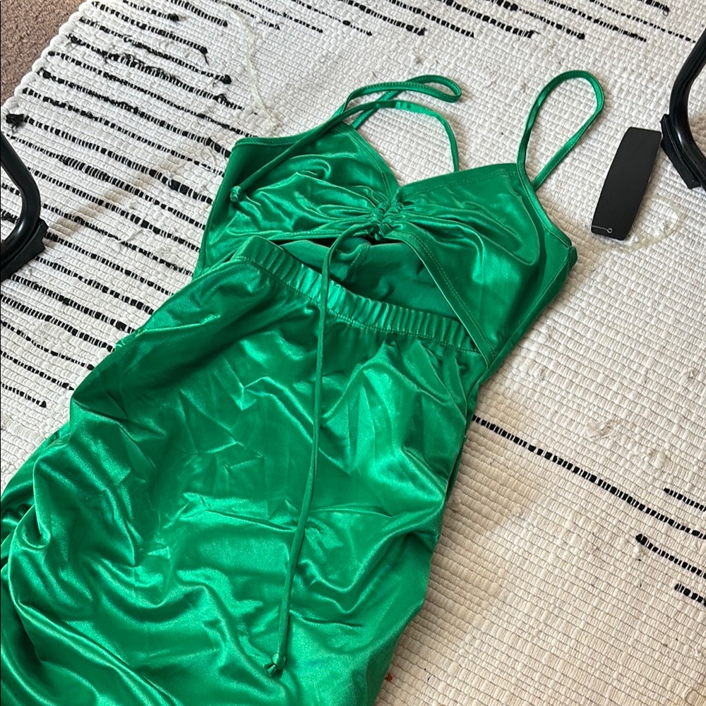 Elegant Green Satin Slip Dress